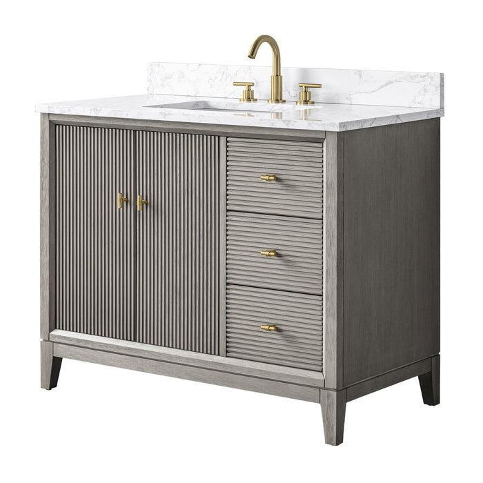 42" Single Sink Freestanding Bath Vanity Cabinet with White Engineered Marble Top - HomeBeyond