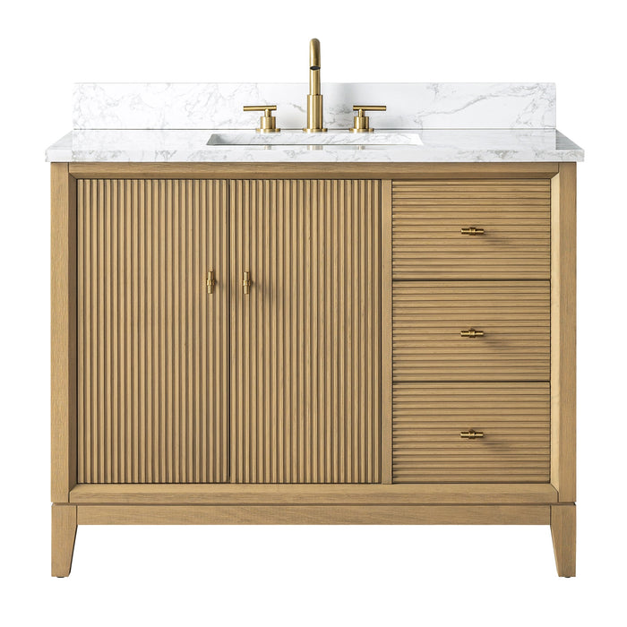 42" Single Sink Freestanding Bath Vanity Cabinet with White Engineered Marble Top - HomeBeyond