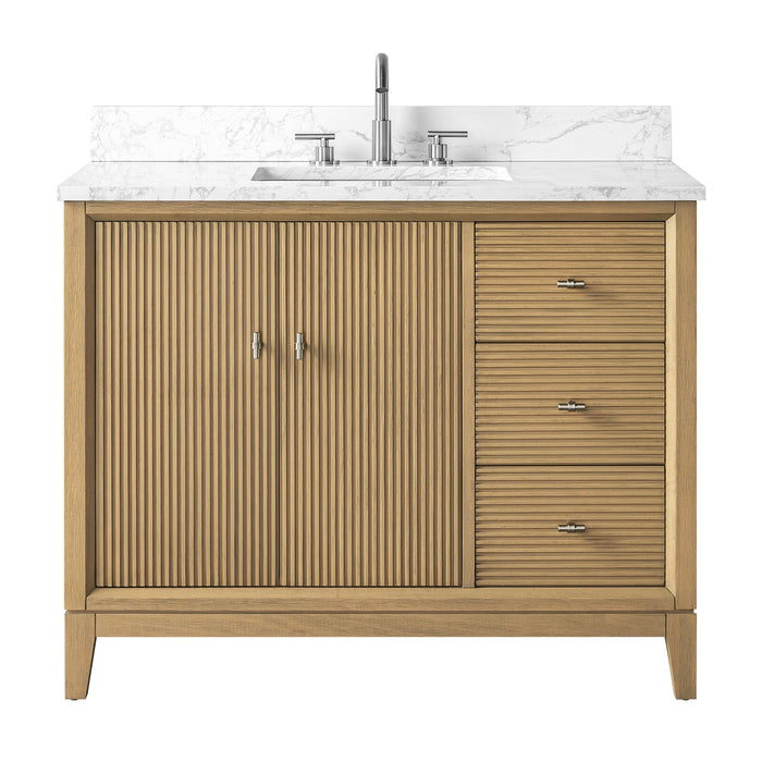 42" Single Sink Freestanding Bath Vanity Cabinet with White Engineered Marble Top - HomeBeyond