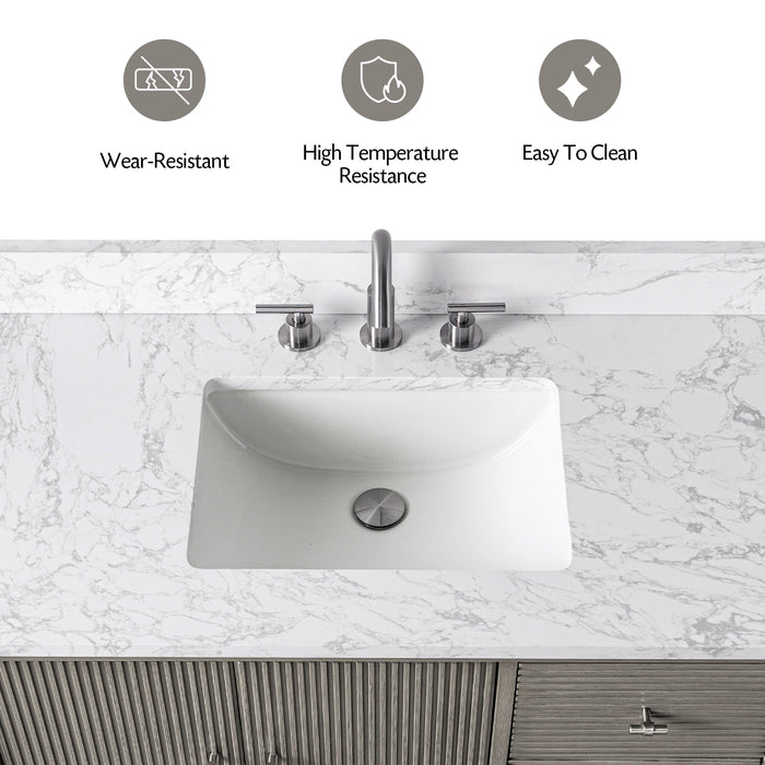 42" Single Sink Freestanding Bath Vanity Cabinet with White Engineered Marble Top - HomeBeyond