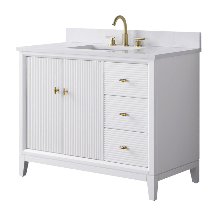 42" Single Sink Freestanding Bath Vanity Cabinet with White Engineered Marble Top - HomeBeyond