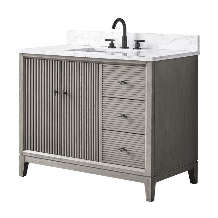 42" Single Sink Freestanding Bath Vanity Cabinet with White Engineered Marble Top - HomeBeyond