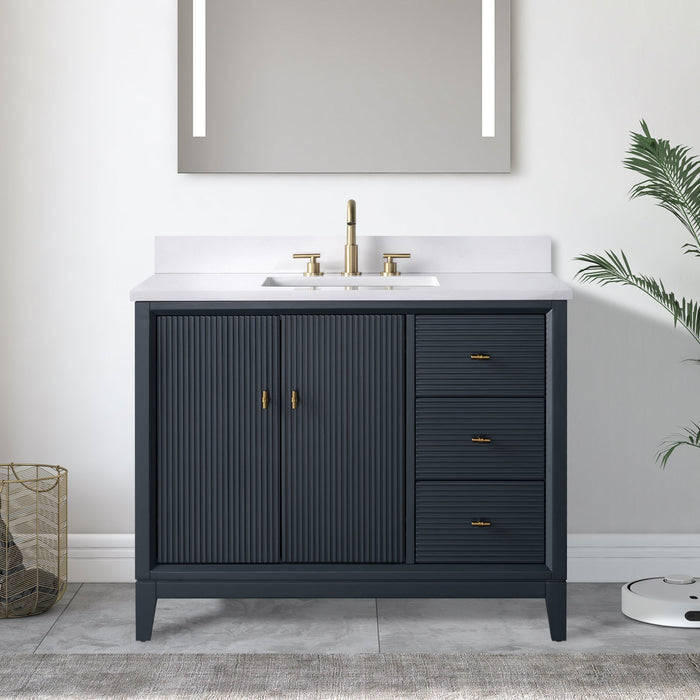 42" Single Sink Freestanding Bath Vanity Cabinet with White Engineered Marble Top - HomeBeyond
