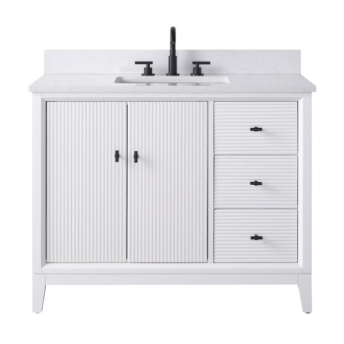 42" Single Sink Freestanding Bath Vanity Cabinet with White Engineered Marble Top - HomeBeyond