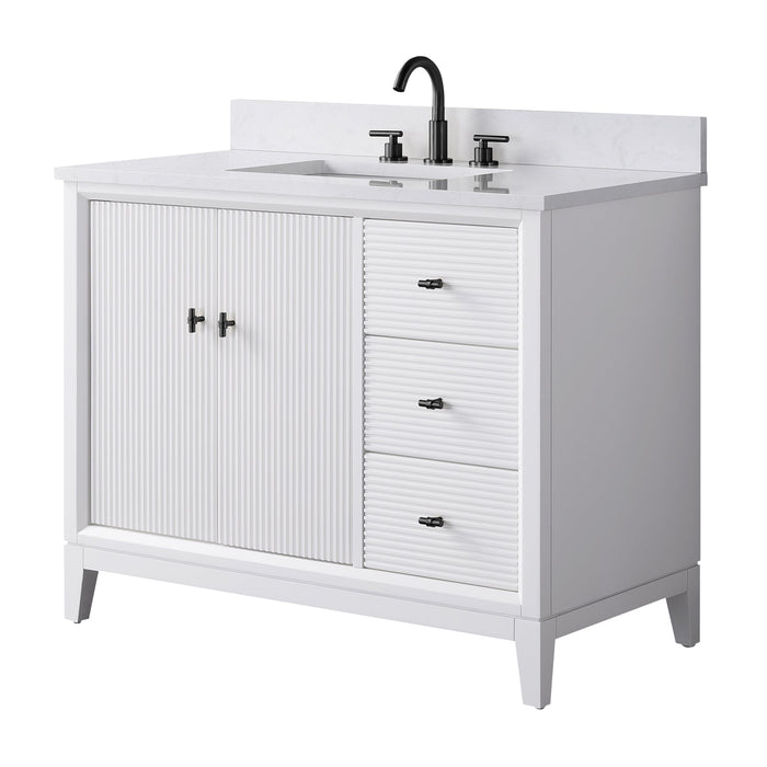 42" Single Sink Freestanding Bath Vanity Cabinet with White Engineered Marble Top - HomeBeyond