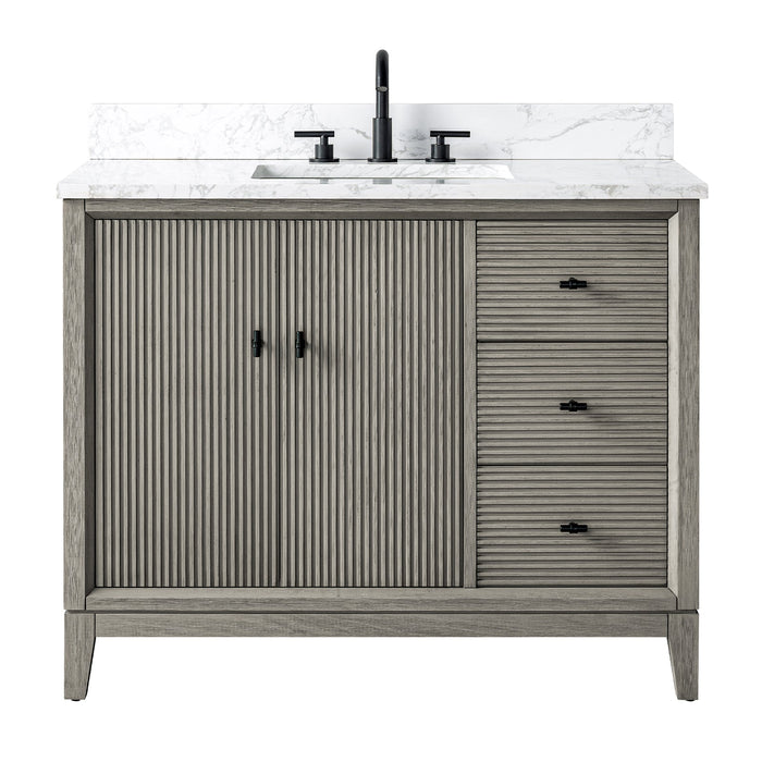 42" Single Sink Freestanding Bath Vanity Cabinet with White Engineered Marble Top - HomeBeyond
