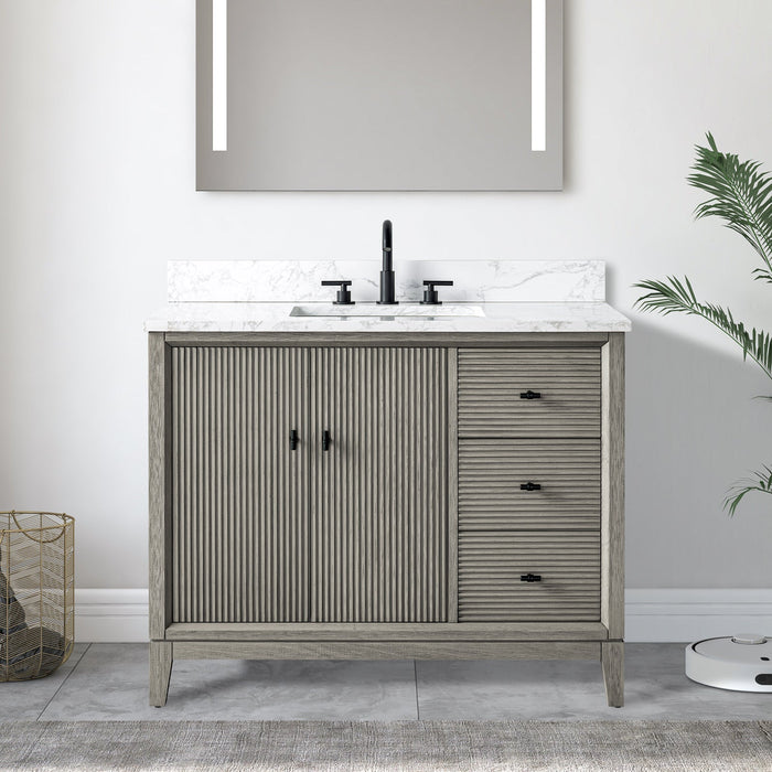 42" Single Sink Freestanding Bath Vanity Cabinet with White Engineered Marble Top - HomeBeyond