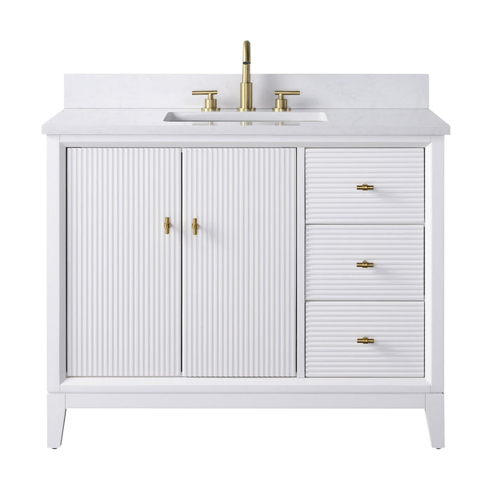 42" Single Sink Freestanding Bath Vanity Cabinet with White Engineered Marble Top - HomeBeyond
