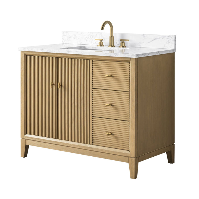 42" Single Sink Freestanding Bath Vanity Cabinet with White Engineered Marble Top - HomeBeyond