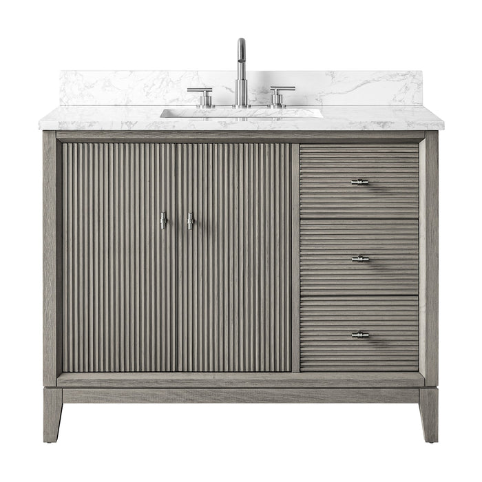 42" Single Sink Freestanding Bath Vanity Cabinet with White Engineered Marble Top - HomeBeyond