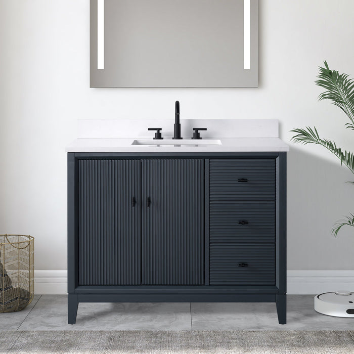 42" Single Sink Freestanding Bath Vanity Cabinet with White Engineered Marble Top - HomeBeyond