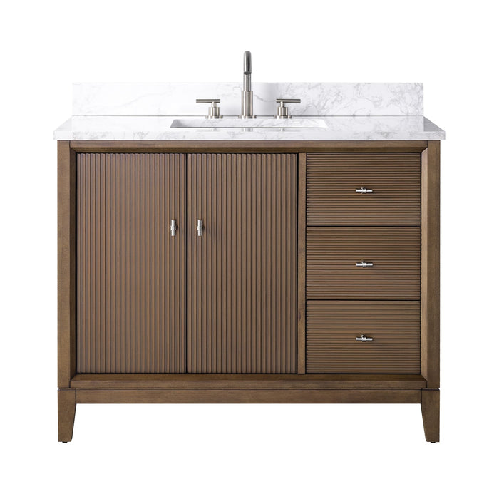 42" Single Sink Freestanding Bath Vanity Cabinet with White Engineered Marble Top - HomeBeyond