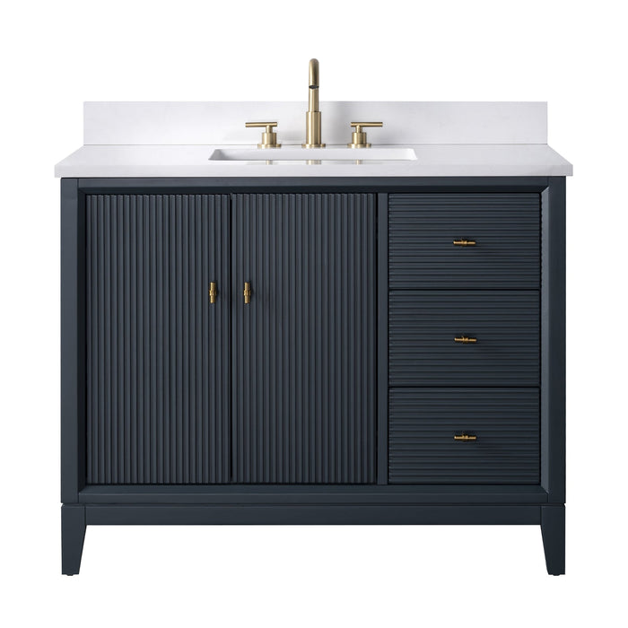 42" Single Sink Freestanding Bath Vanity Cabinet with White Engineered Marble Top - HomeBeyond