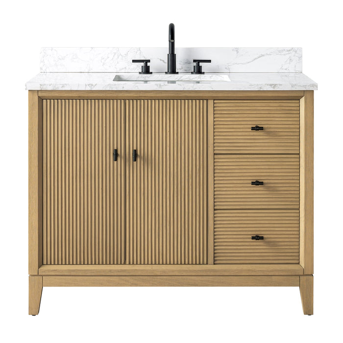 42" Single Sink Freestanding Bath Vanity Cabinet with White Engineered Marble Top - HomeBeyond
