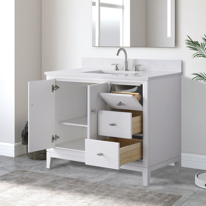 42" Single Sink Freestanding Bath Vanity Cabinet with White Engineered Marble Top - HomeBeyond