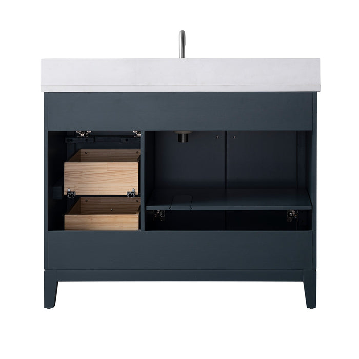 42" Single Sink Freestanding Bath Vanity Cabinet with White Engineered Marble Top - HomeBeyond