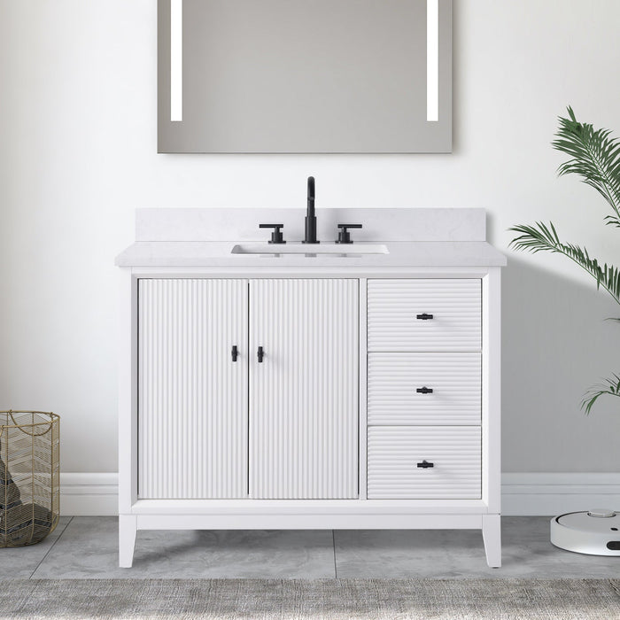 42" Single Sink Freestanding Bath Vanity Cabinet with White Engineered Marble Top - HomeBeyond