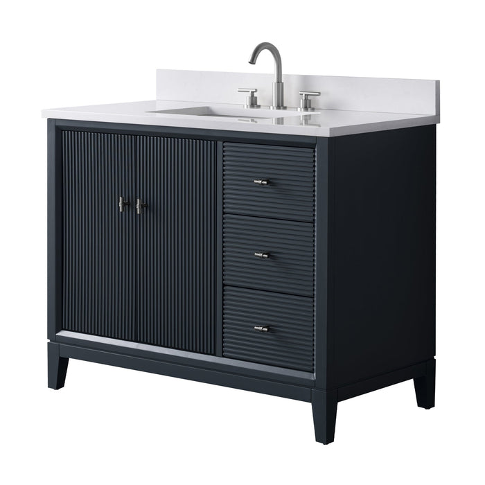 42" Single Sink Freestanding Bath Vanity Cabinet with White Engineered Marble Top - HomeBeyond