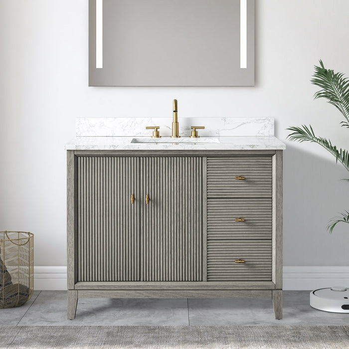 42" Single Sink Freestanding Bath Vanity Cabinet with White Engineered Marble Top - HomeBeyond