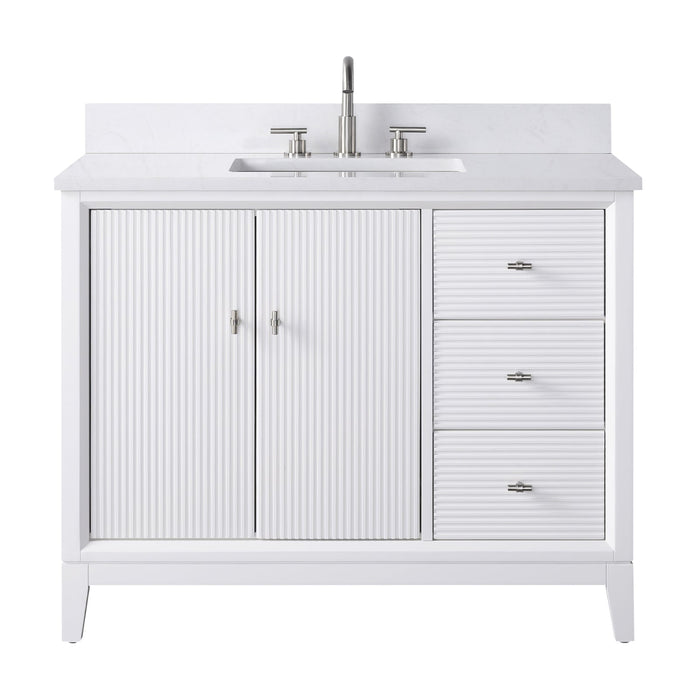 42" Single Sink Freestanding Bath Vanity Cabinet with White Engineered Marble Top - HomeBeyond