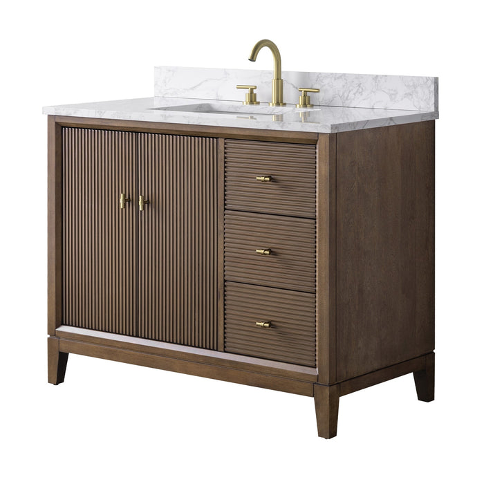 42" Single Sink Freestanding Bath Vanity Cabinet with White Engineered Marble Top - HomeBeyond