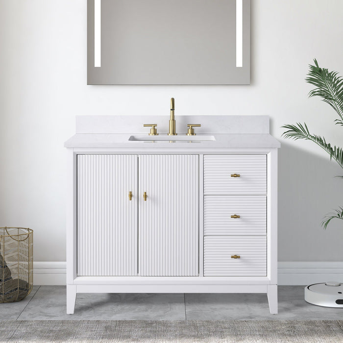 42" Single Sink Freestanding Bath Vanity Cabinet with White Engineered Marble Top - HomeBeyond