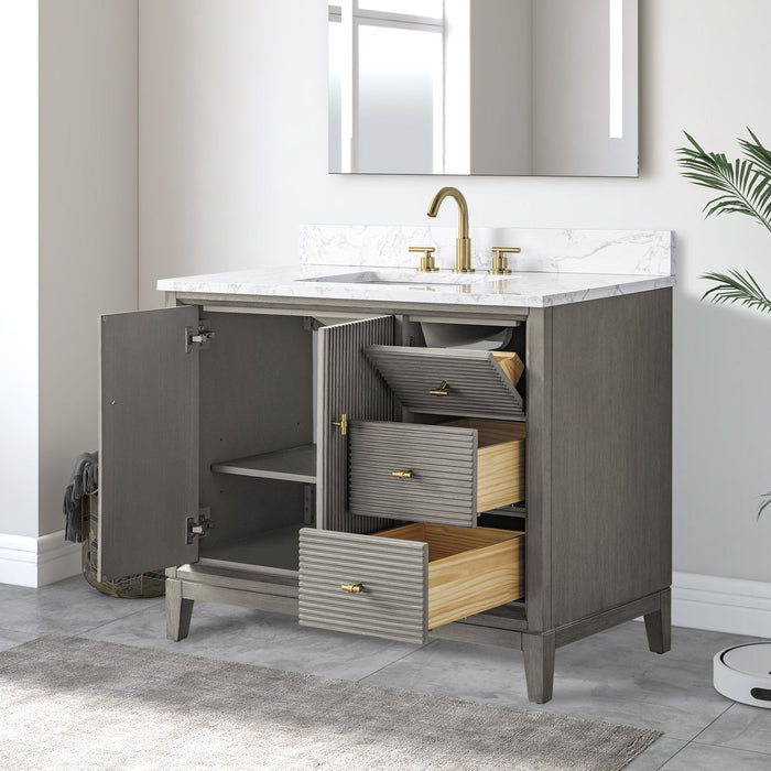 42" Single Sink Freestanding Bath Vanity Cabinet with White Engineered Marble Top - HomeBeyond