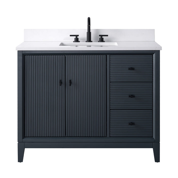 42" Single Sink Freestanding Bath Vanity Cabinet with White Engineered Marble Top - HomeBeyond