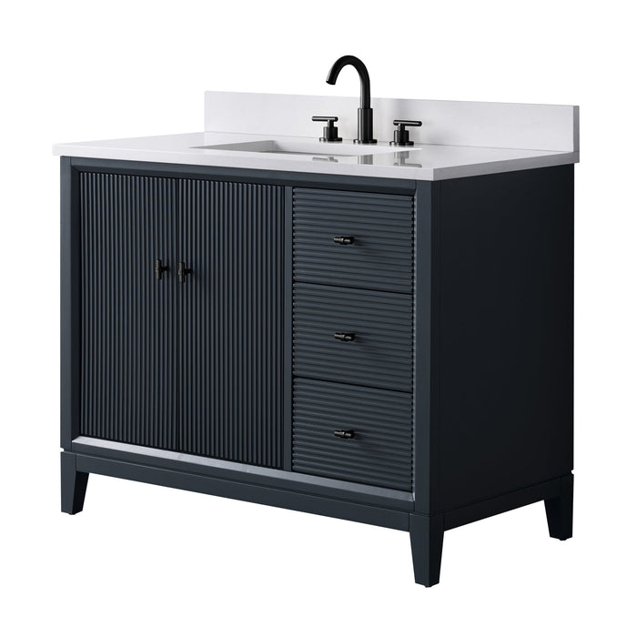 42" Single Sink Freestanding Bath Vanity Cabinet with White Engineered Marble Top - HomeBeyond