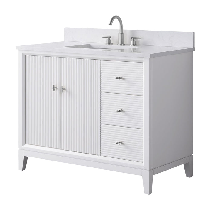 42" Single Sink Freestanding Bath Vanity Cabinet with White Engineered Marble Top - HomeBeyond