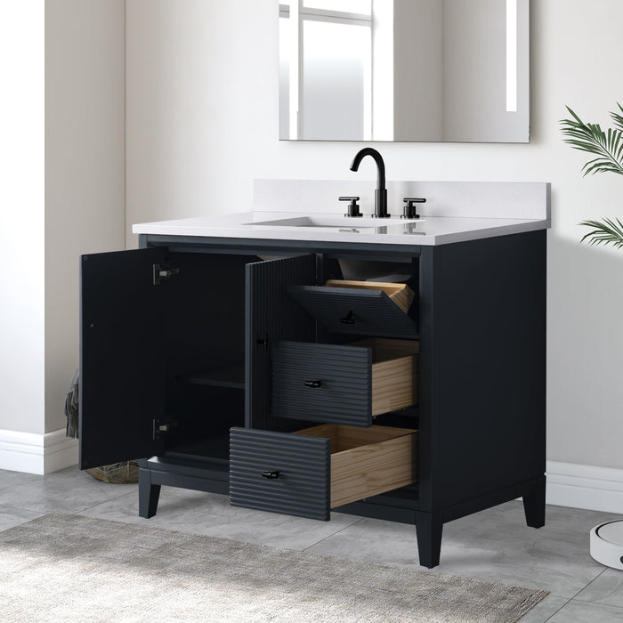 42" Single Sink Freestanding Bath Vanity Cabinet with White Engineered Marble Top - HomeBeyond
