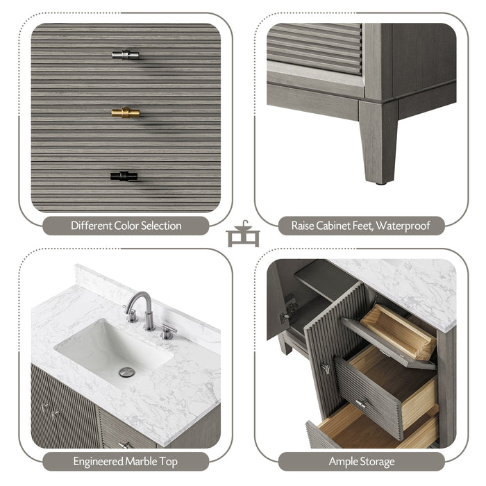 42" Single Sink Freestanding Bath Vanity Cabinet with White Engineered Marble Top - HomeBeyond