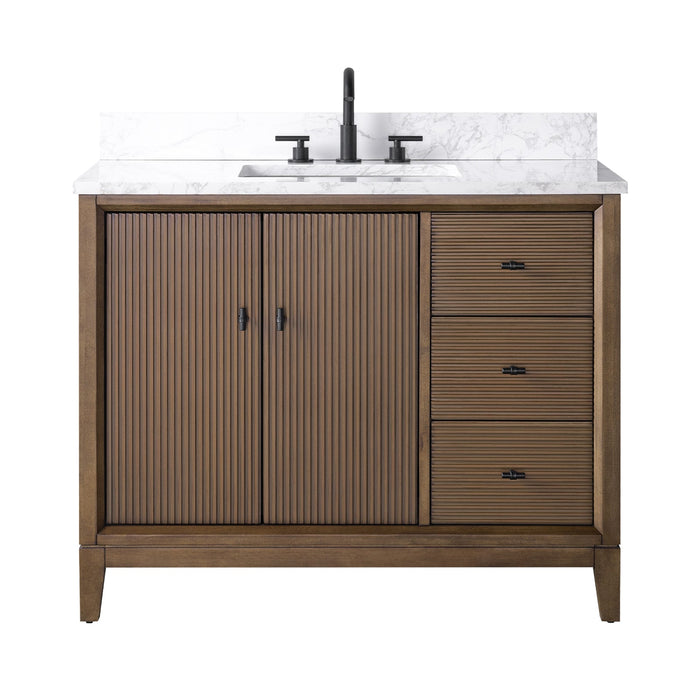 42" Single Sink Freestanding Bath Vanity Cabinet with White Engineered Marble Top - HomeBeyond
