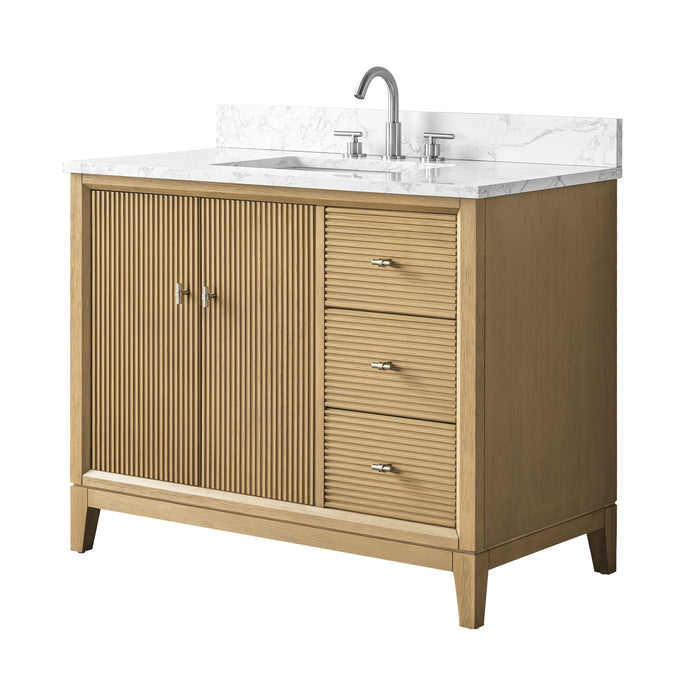 42" Single Sink Freestanding Bath Vanity Cabinet with White Engineered Marble Top - HomeBeyond