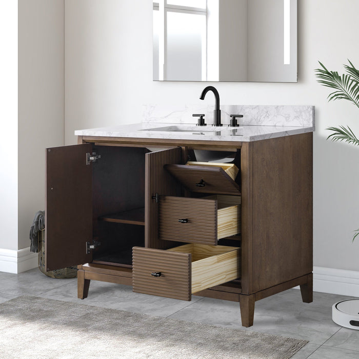 42" Single Sink Freestanding Bath Vanity Cabinet with White Engineered Marble Top - HomeBeyond