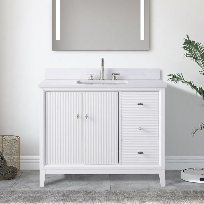 42" Single Sink Freestanding Bath Vanity Cabinet with White Engineered Marble Top - HomeBeyond