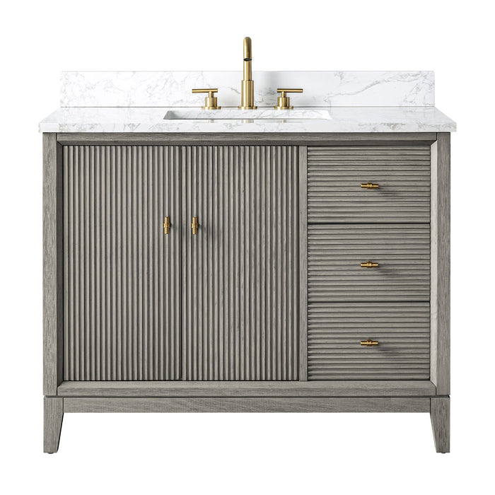 42" Single Sink Freestanding Bath Vanity Cabinet with White Engineered Marble Top - HomeBeyond