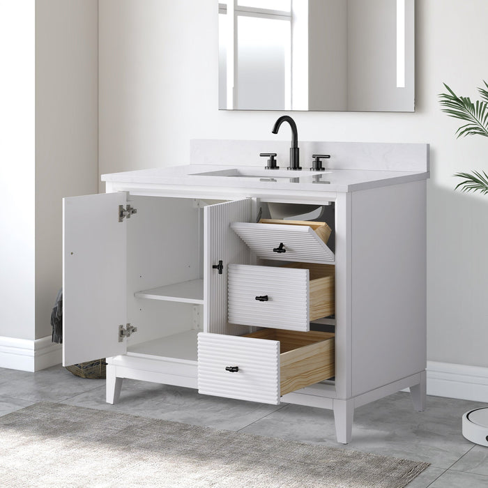 42" Single Sink Freestanding Bath Vanity Cabinet with White Engineered Marble Top - HomeBeyond