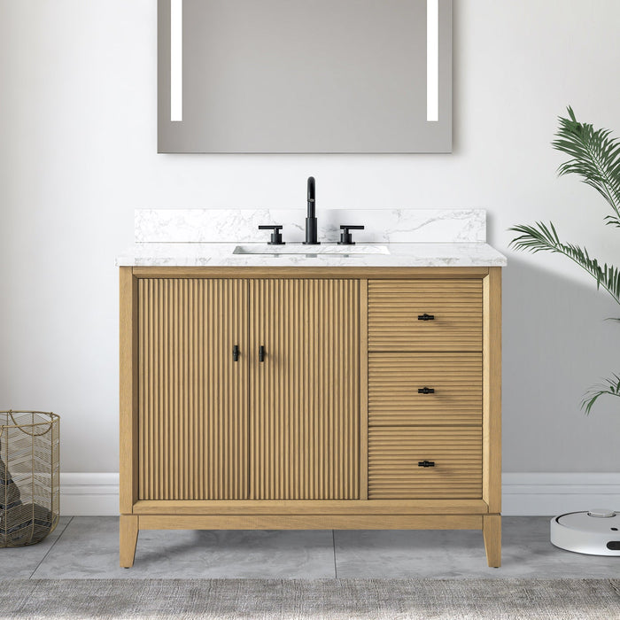 42" Single Sink Freestanding Bath Vanity Cabinet with White Engineered Marble Top - HomeBeyond