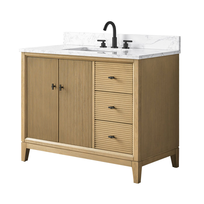 42" Single Sink Freestanding Bath Vanity Cabinet with White Engineered Marble Top - HomeBeyond