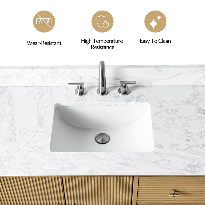 42" Single Sink Freestanding Bath Vanity Cabinet with White Engineered Marble Top - HomeBeyond