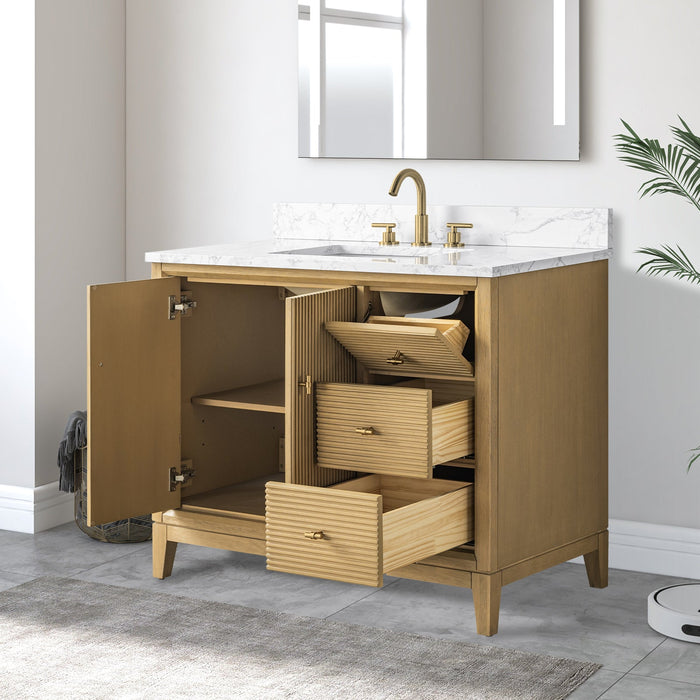 42" Single Sink Freestanding Bath Vanity Cabinet with White Engineered Marble Top - HomeBeyond