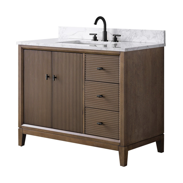 42" Single Sink Freestanding Bath Vanity Cabinet with White Engineered Marble Top - HomeBeyond
