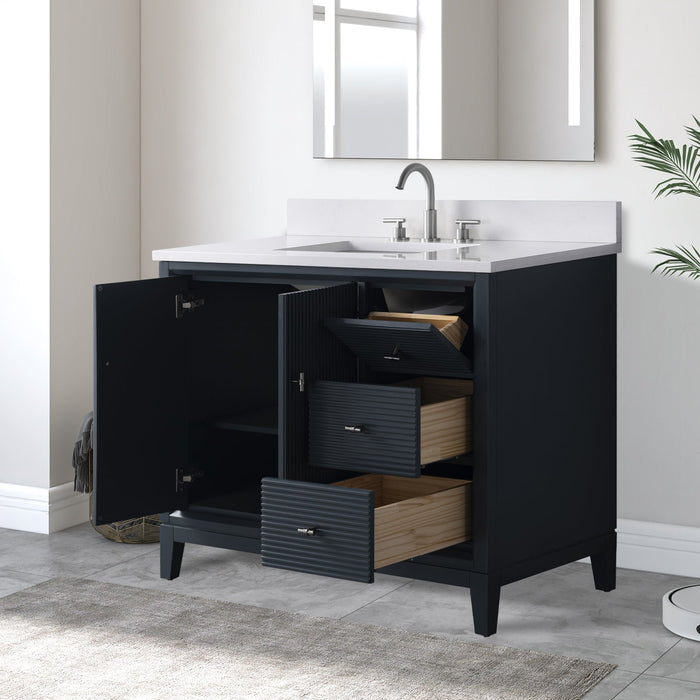 42" Single Sink Freestanding Bath Vanity Cabinet with White Engineered Marble Top - HomeBeyond