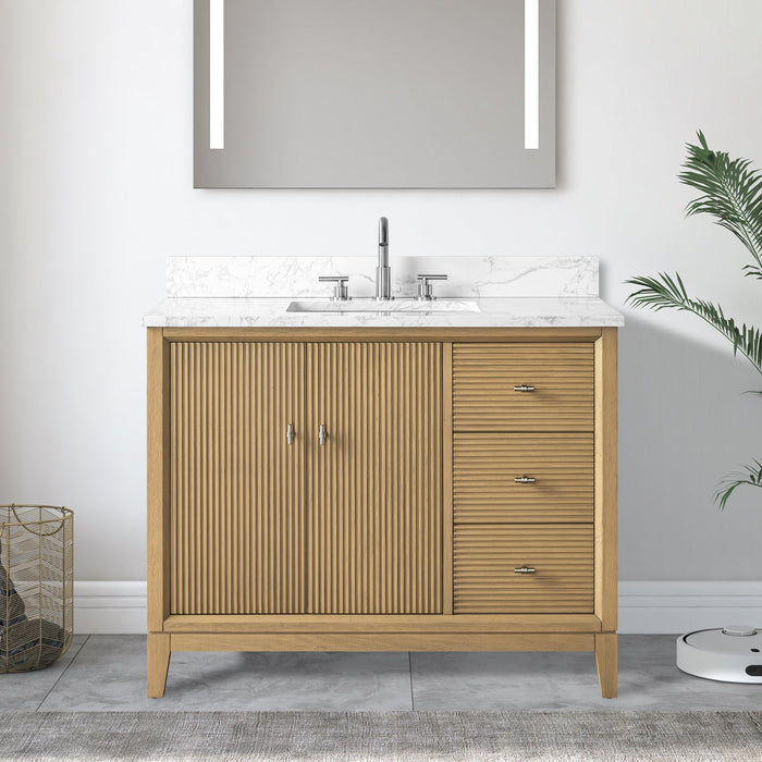 42" Single Sink Freestanding Bath Vanity Cabinet with White Engineered Marble Top - HomeBeyond