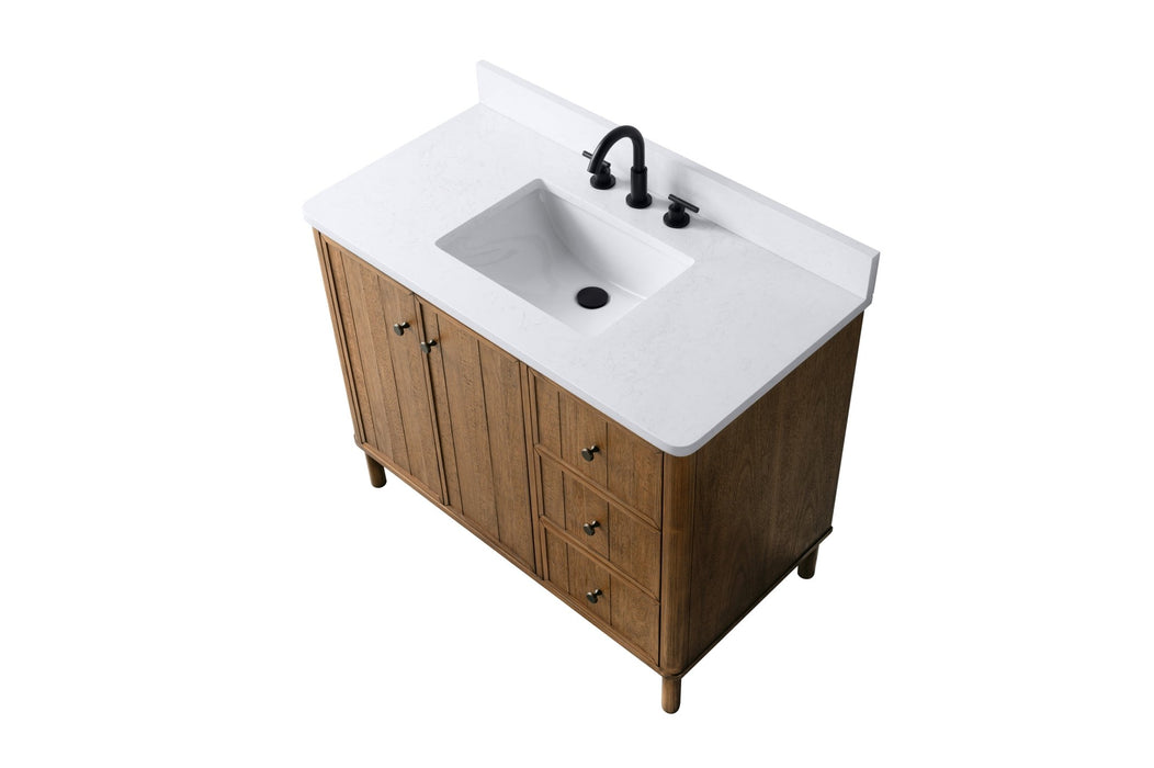 42" Single Sink Freestanding Bathroom Vanity with Milano Mist Engineered Stone Countertop, Integrated Ceramic Sink, Hidden Power & USB Charging Station and Hair Dryer Storage VA1242 - HomeBeyond
