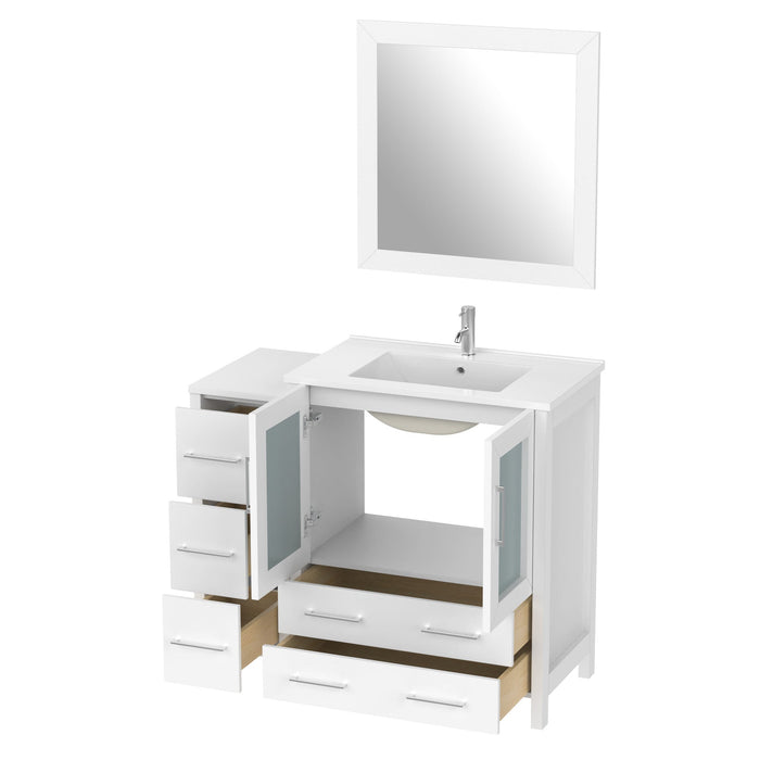 42" Single Sink Modern Bathroom Vanity Set with White Ceramic Top & Free Mirror – Storage Cabinet with 5 Drawers VA3030-42 - HomeBeyond