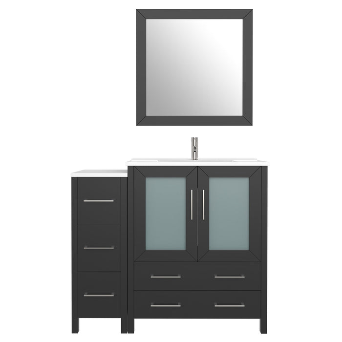 42" Single Sink Modern Bathroom Vanity Set with White Ceramic Top & Free Mirror – Storage Cabinet with 5 Drawers VA3030-42 - HomeBeyond