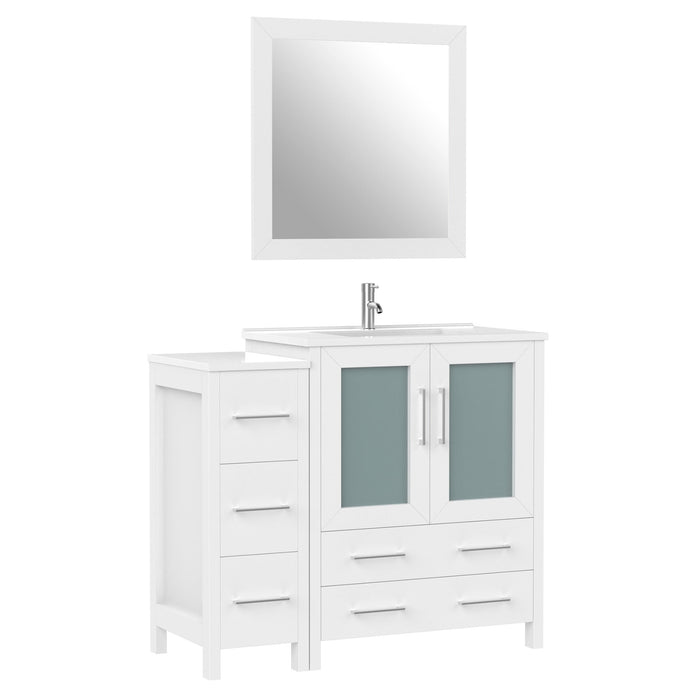 42" Single Sink Modern Bathroom Vanity Set with White Ceramic Top & Free Mirror – Storage Cabinet with 5 Drawers VA3030-42 - HomeBeyond