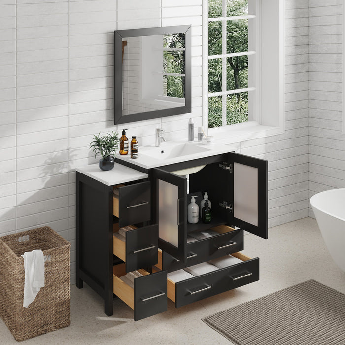 42" Single Sink Modern Bathroom Vanity Set with White Ceramic Top & Free Mirror – Storage Cabinet with 5 Drawers VA3030-42 - HomeBeyond